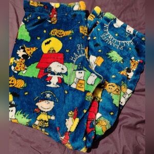 Peanuts Blue Snoopy Halloween Fleece Pajama Bottoms Womens Medium